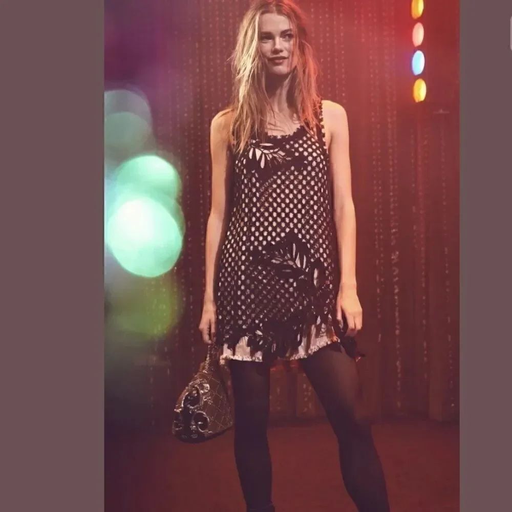 FREE PEOPLE CROCHET LACE NUDE MINI MEREDITH DRESS